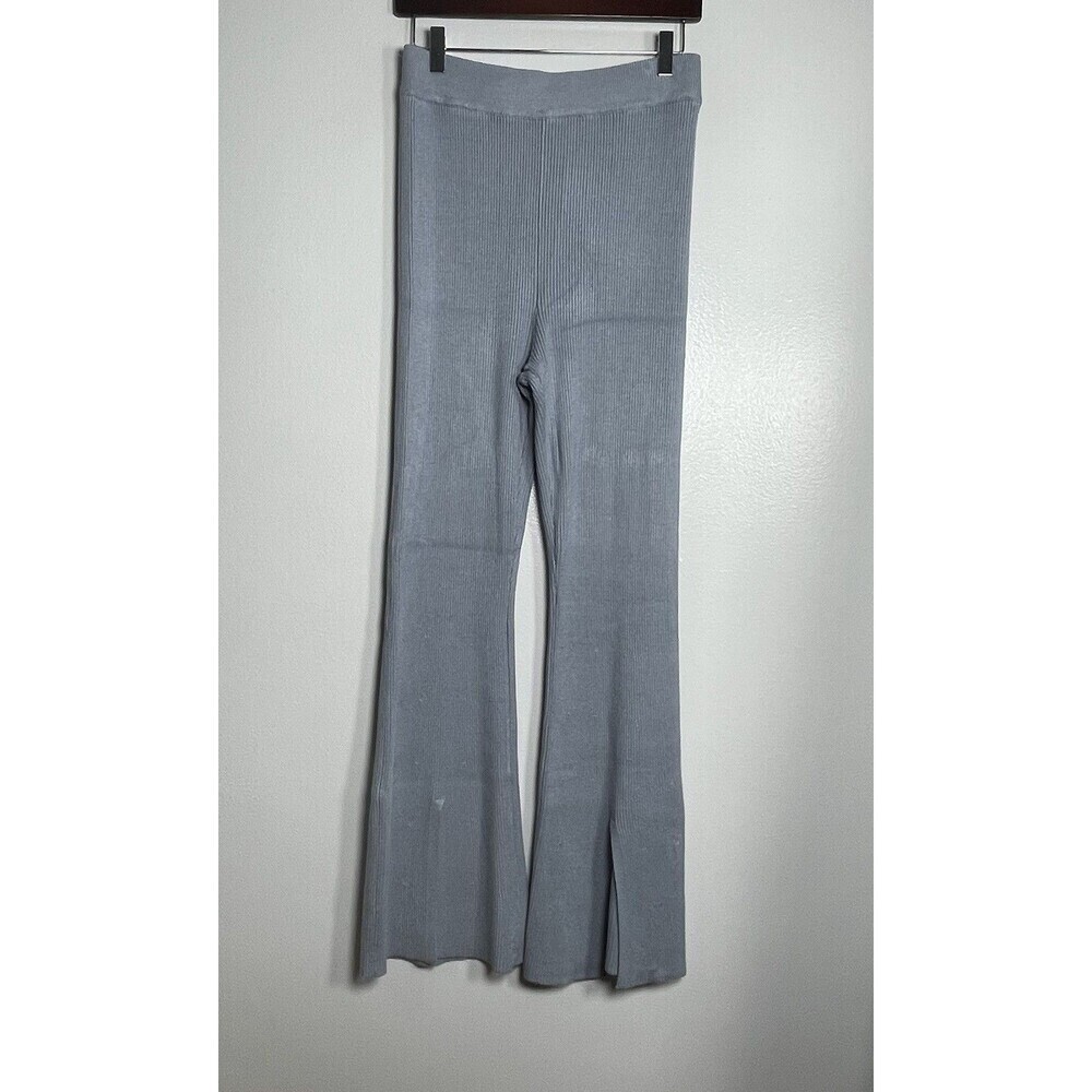 ABERCROMBIE & FITCH Ribbed Knit Flare Pant Medium Blue Split Front Lounge Casual - Picture 1 of 8